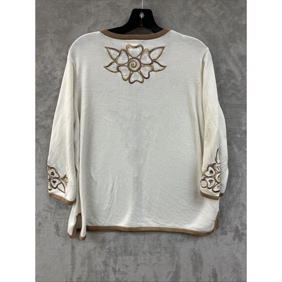 Bob Mackie Cardigan Sweater Women’s 1X Ivory Beige Embroidered Layering Floral - Picture 4 of 7